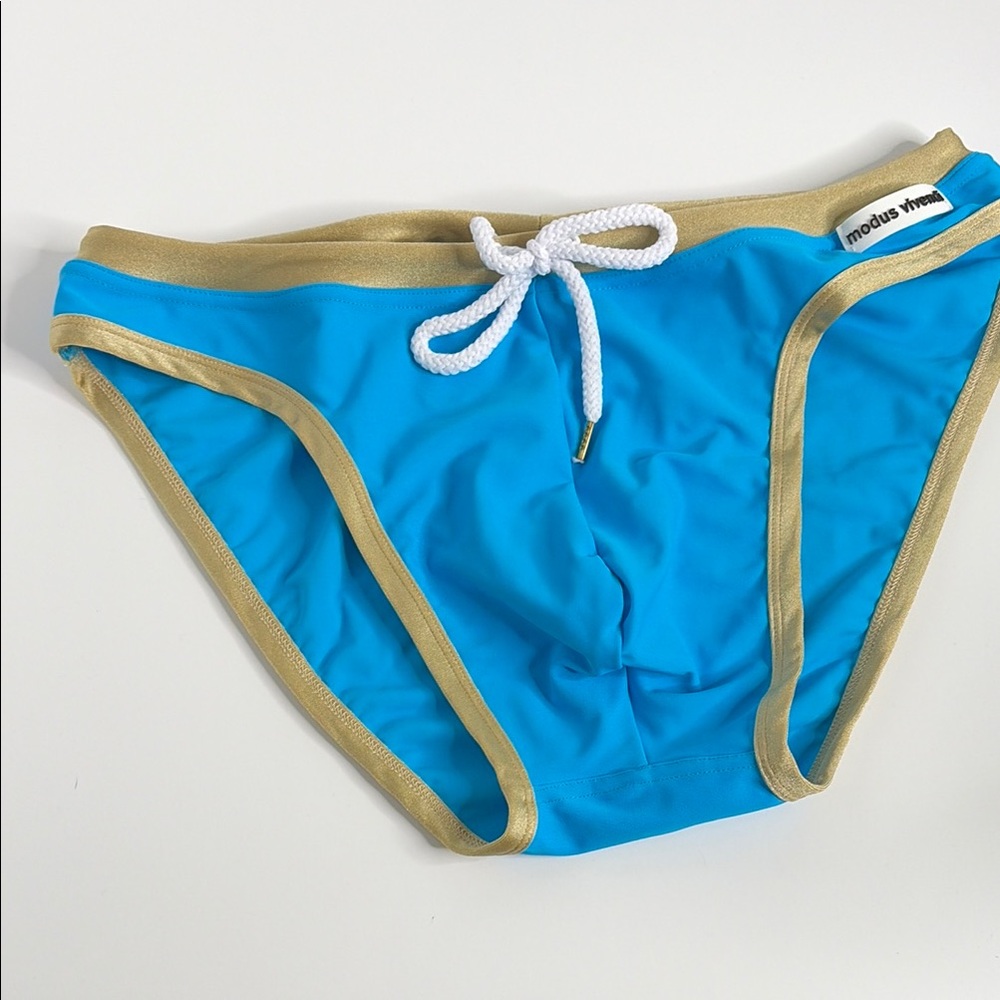 Modus Vivendi Men's Turquoise Swim Brief with Gold Trim